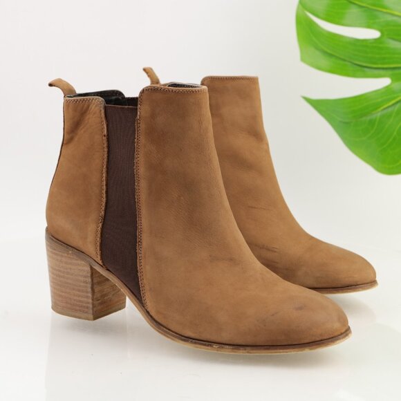 Dune London Womens Walker Boots Size 40 9 Tan Suede Block Heel Chelsea Booties - Picture 1 of 11